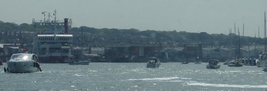 entrance to Cowes Harbour on busy spring day